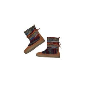 Toms “Nepal” Cognac Suede Multicoloured Boho Sherpa Boots - Women’s Size 7.5